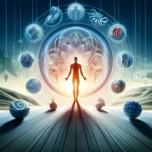 Imagem retratando o conceito de saúde ideal, mostrando uma pessoa em um ambiente sereno e equilibrado, simbolizando o funcionamento perfeito de todas as funções corporais.